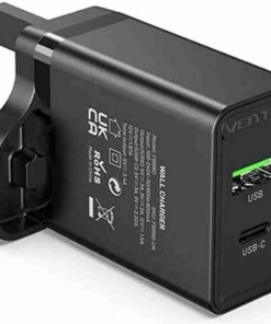 Vention Two-Port USB (A+A) Wall Charger (18W/18W) UK Plug Black