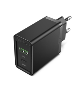 Vention Two-Port USB (A+C) Wall Charger (18W/20W) UK Plug Black