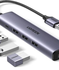 UGREEN USB 3.0 to 3×USB 3.0 + RJ45 (1000M) Ethernet Adapter with Type-C Power Supply – UG-60554