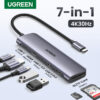 UGREEN 7 in 1  Multifunction Adapter, USB-C To USB 3.0 A ( 2 port) + USB-C + 4K HDMI + SD & TF Card reader +PD Converter (CM195, UG-15214)