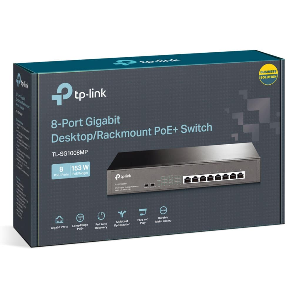 TP‑Link 8‑Port 10/100/1000Mbps Gigabit Desktop/Rackmount Switch with 8‑Port PoE+ – TL‑SG1008MP