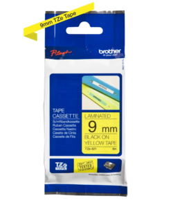 Brother TZe-621 Labelling Tape Cassette – 9mm Black on Yellow.