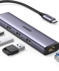 UGREEN USB-C to 3×USB 3.0 Hub + RJ45 Gigabit Ethernet Adapter – UG-60600