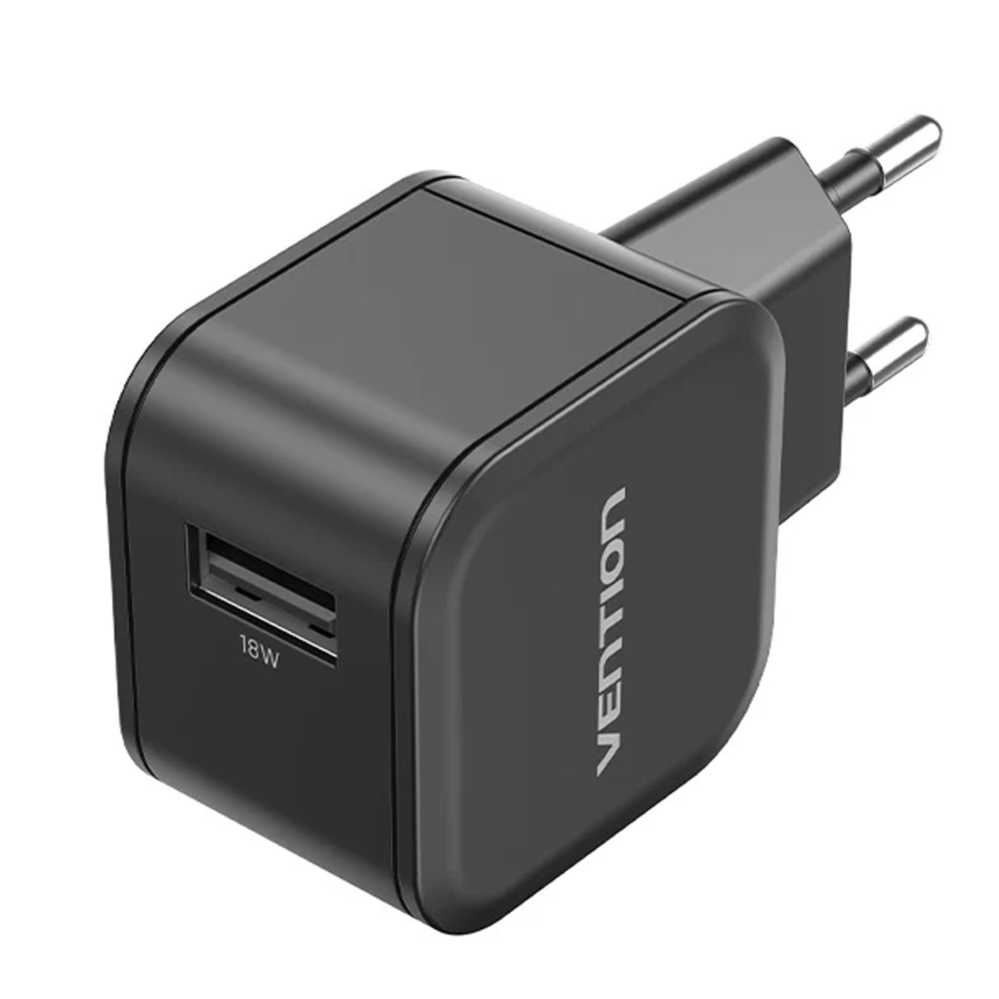 Vention 1‑Port USB Wall Charger (18W) UK Plug Black - VEN FABB0‑UK