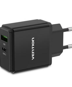 Vention Two‑Port USB (A + C) Wall Charger (18W/20W) UK Plug Black - VEN QC67‑UK‑B