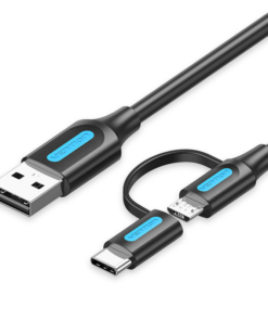 Vention USB 2.0 A Male to 2‑in‑1 Micro‑B & USB‑C Male Magnetic Cable 1M Gray - VEN CQMHF